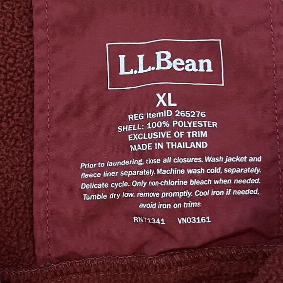 LL BEAN Men's Full Zip Fleece Maroon Red Sweater Sweatshirt XL 265276 - Picture 5 of 5